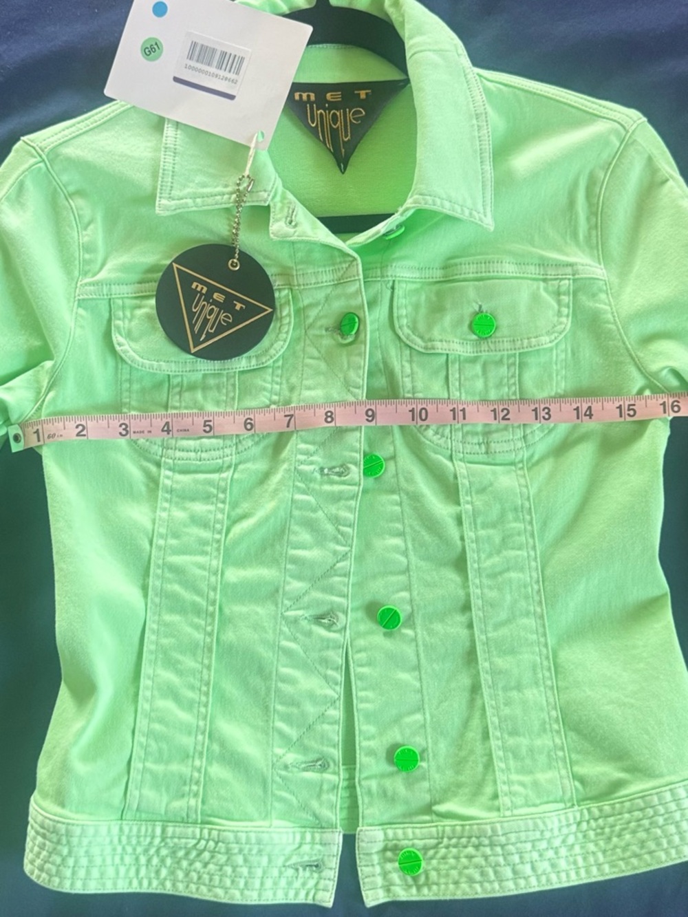 Women's Mint Green Denim Jacket - Fitted Jean Jacket - Picture 7 of 7